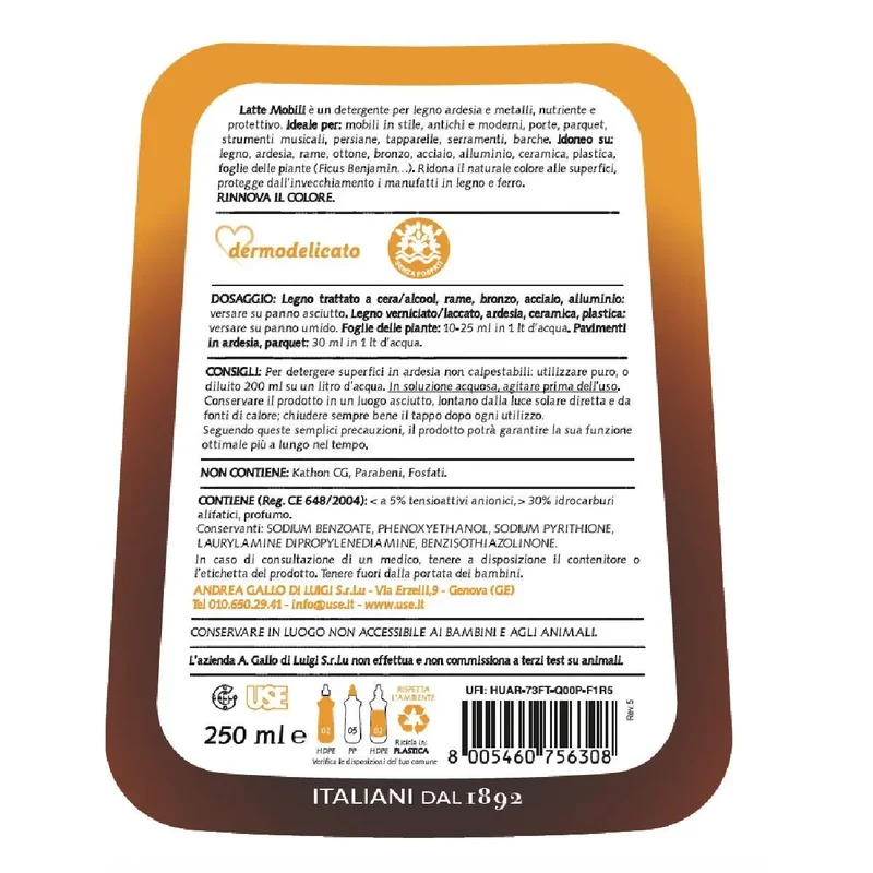 Use Mobili latte detergente 250 ml