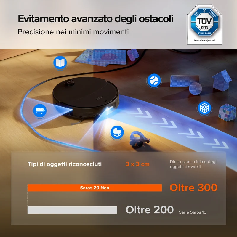 Robot aspirapolvere e lavapavimenti Roborock Saros 20 Neo con lavaggio ad acqua calda e stazione di ricarica intelligente
