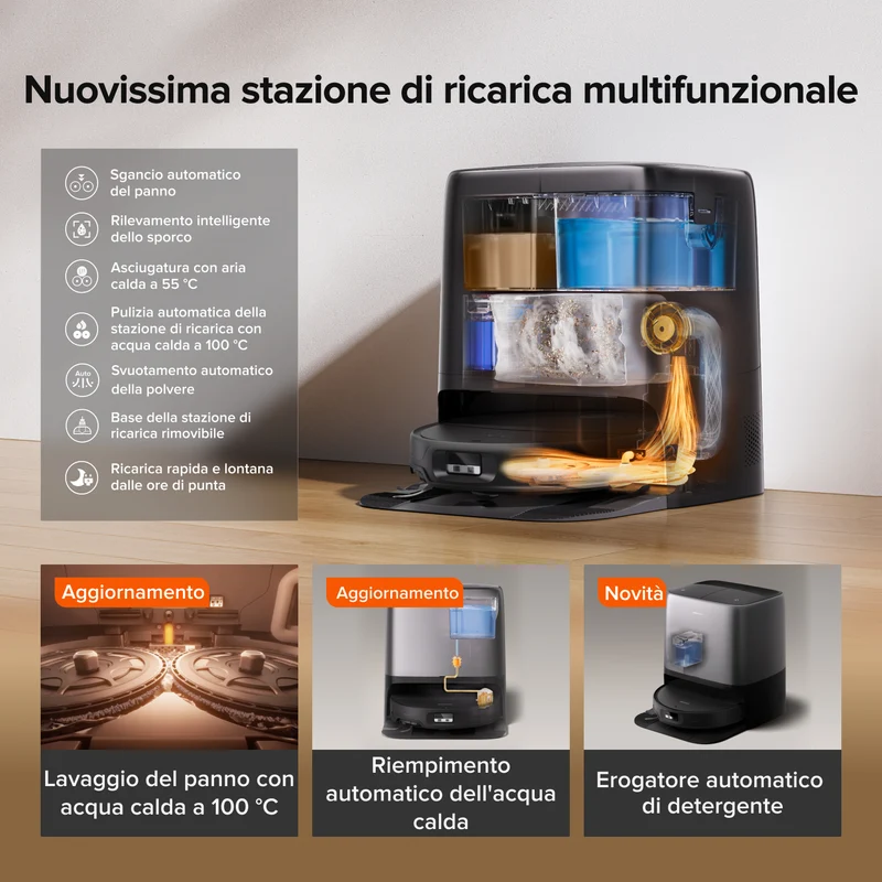 Robot aspirapolvere e lavapavimenti Roborock Saros 20 Neo con lavaggio ad acqua calda e stazione di ricarica intelligente