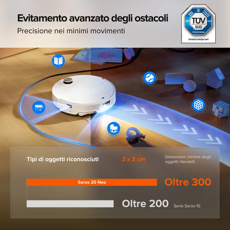 Robot aspirapolvere e lavapavimenti Roborock Saros 20 Neo con lavaggio ad acqua calda e stazione di ricarica intelligente