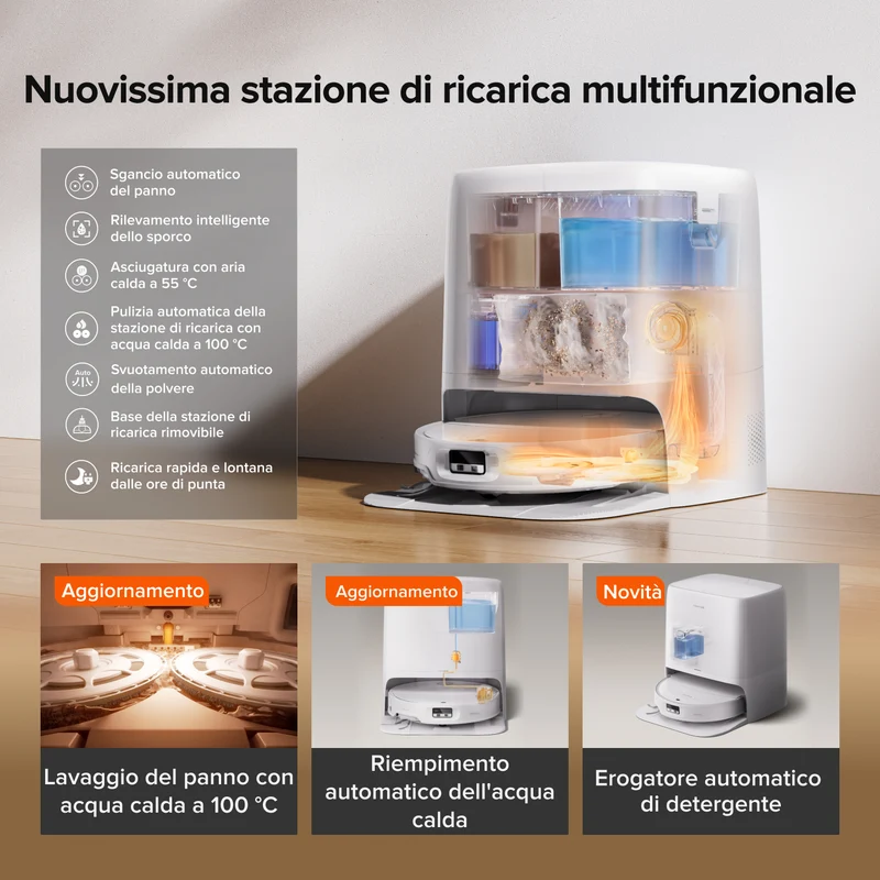Robot aspirapolvere e lavapavimenti Roborock Saros 20 Neo con lavaggio ad acqua calda e stazione di ricarica intelligente