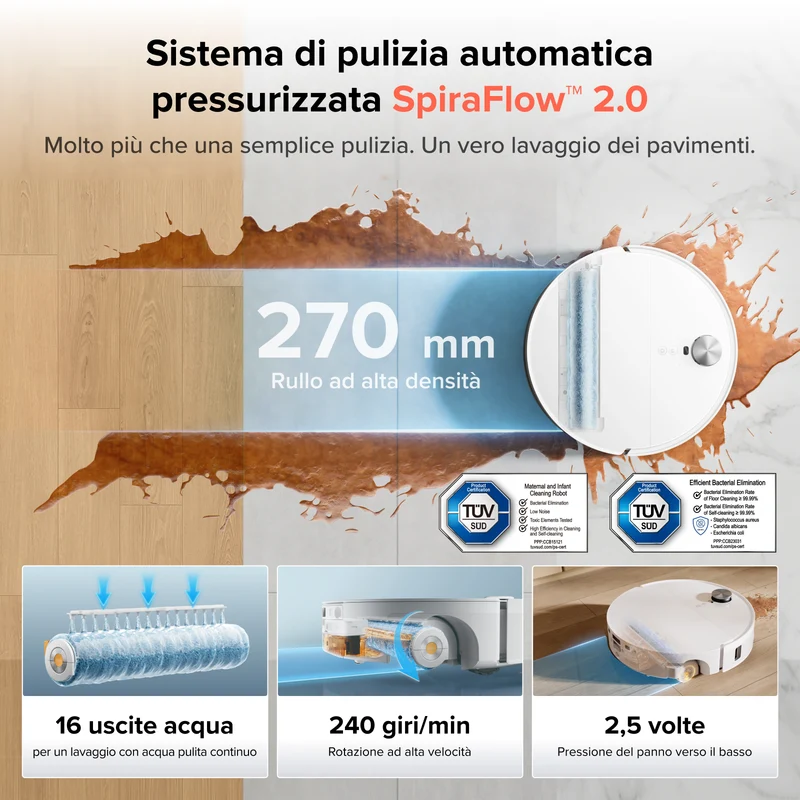 Robot aspirapolvere Roborock Qrevo Edge 2 Flow con panno a rullo e sistema di pulizia automatica pressurizzata SpiraFlow™ 2.0