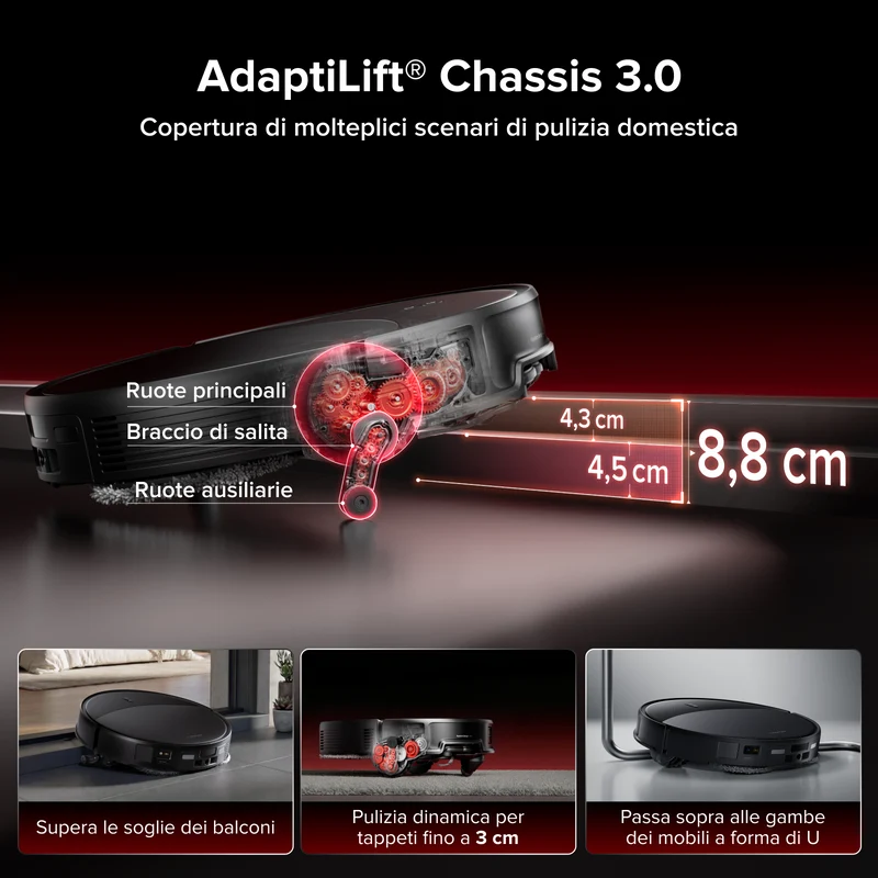 Roborock Saros 20 con sollevamento del telaio AdaptiLift™ Chassis 3.0 per attraversamenti di soglia fluidi e aspirazione da 36.000 Pa