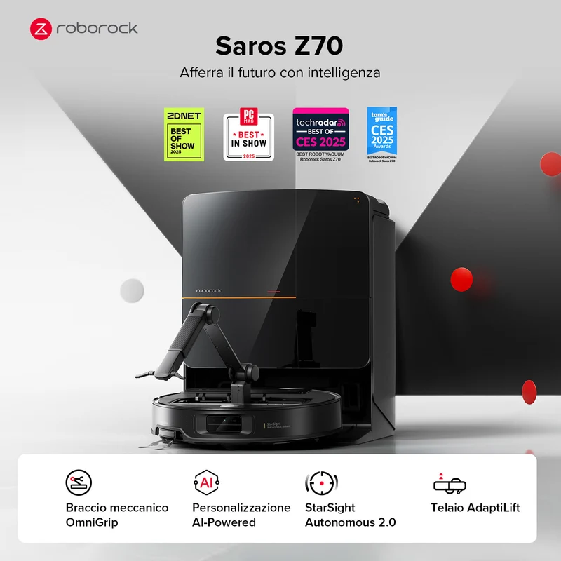 Roborock Saros Z70 Robot aspirapolvere con braccio meccanico OmniGrip™