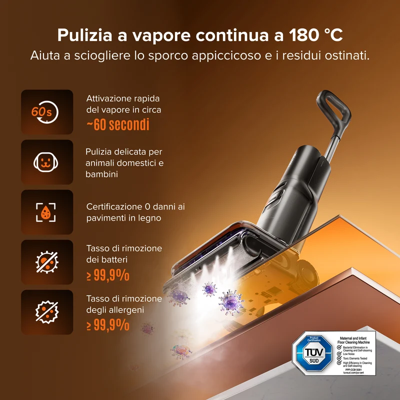 Aspirapolvere per umido e secco Roborock F25 Steam con autopulizia a vapore e ad alta temperatura
