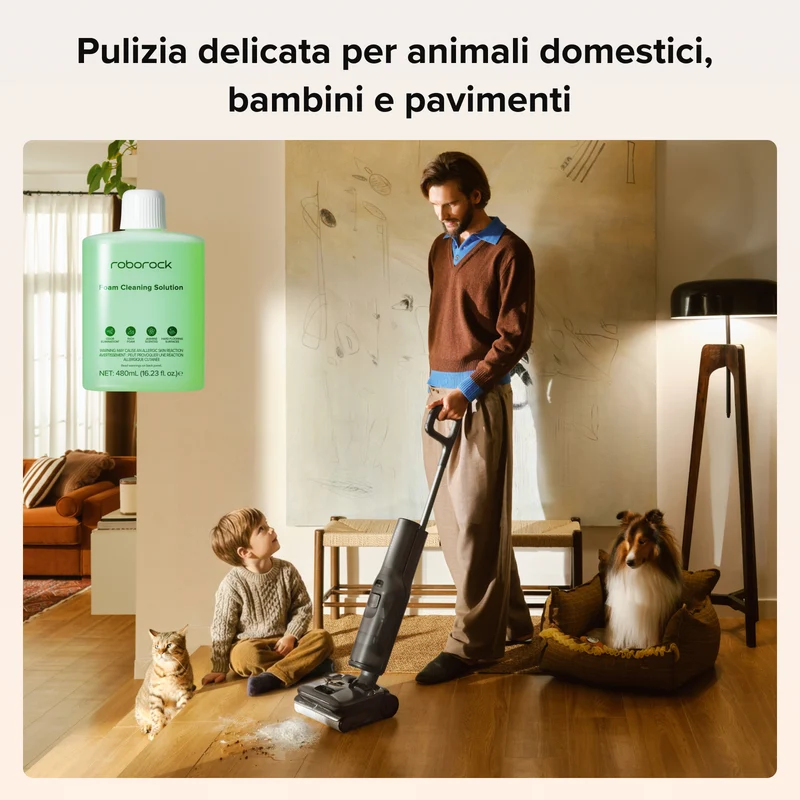 Soluzione detergente schiumogena per pavimenti da 480 ml – Compatibile con l’aspirapolvere lavapavimenti Roborock F25 ACE Pro, formula con pochi residui