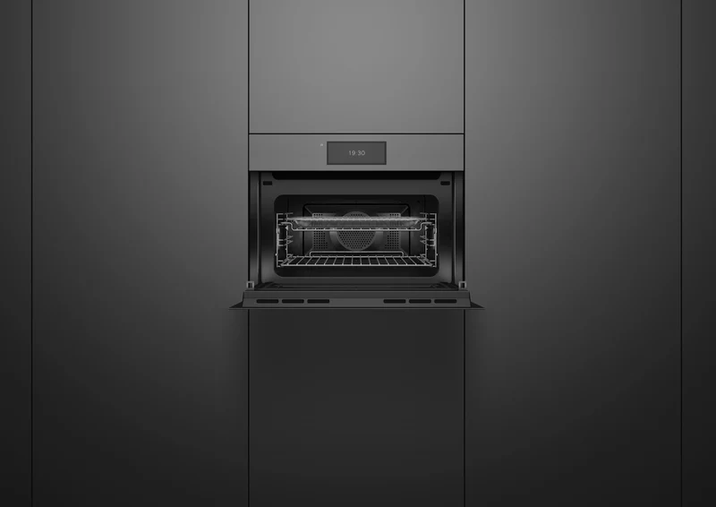 Fisher & Paykel 60cm Series 11 Minimal Handless Compact Combi-Microwave Oven, Black Glass