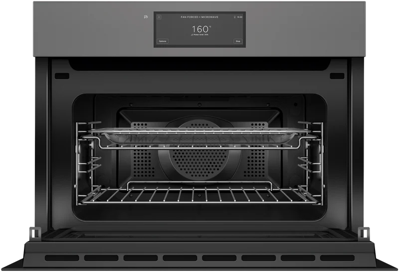 Fisher & Paykel 60cm Series 11 Minimal Handless Compact Combi-Microwave Oven, Black Glass