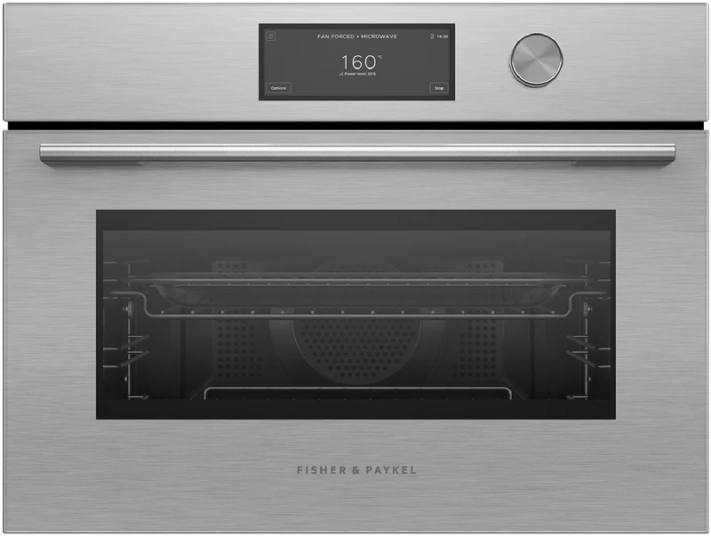 Fisher & Paykel 60cm Series 9 Contemporary Compact Combi-Microwave Oven, Brushed Silver Glass