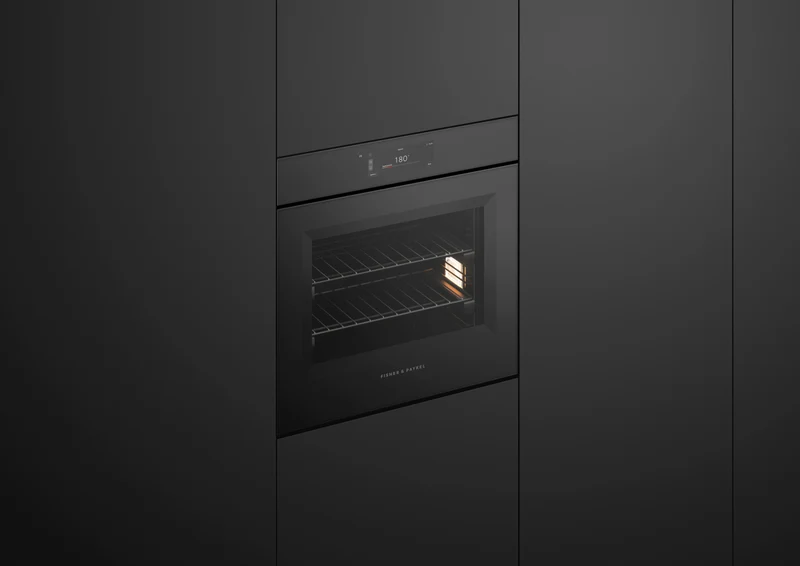 Fisher & Paykel 60cm Series 11, Minimal Handleless Pyrolytic Oven, Black Glass