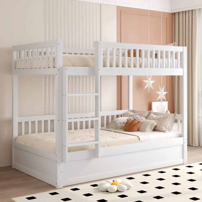 Letto a castello per bambini 90x200 cm con contenitore idraulico in legno massello bianco