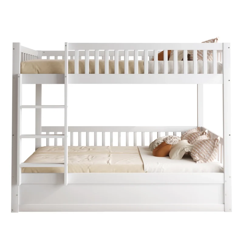 Letto a castello per bambini 90x200 cm con contenitore idraulico in legno massello bianco