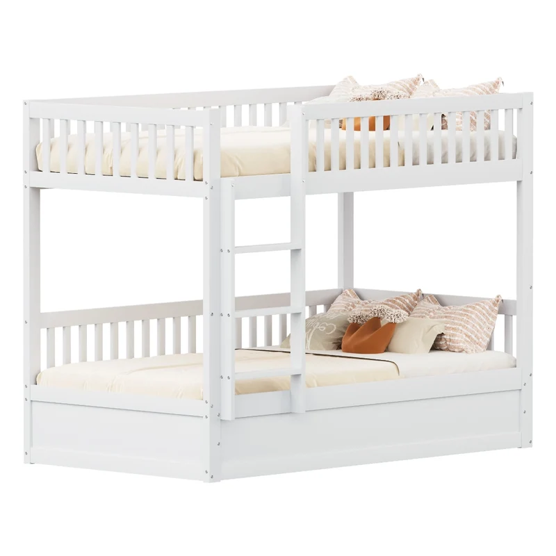 Letto a castello per bambini 90x200 cm con contenitore idraulico in legno massello bianco