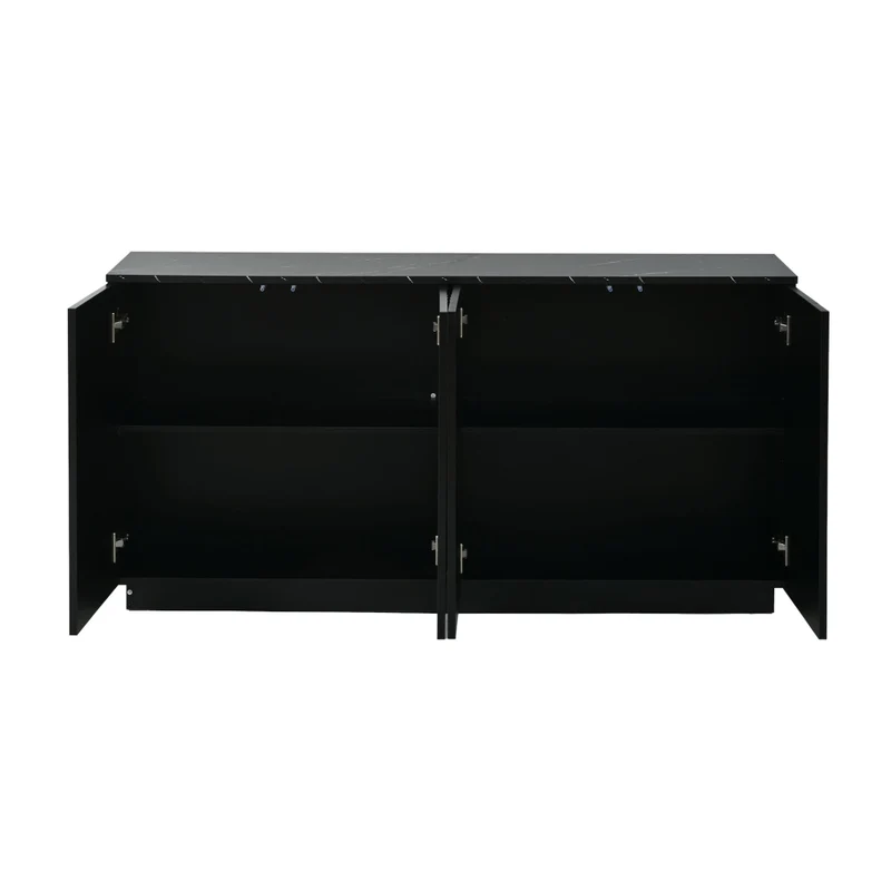 Credenza Soggiorno Nera e Oro 140 cm con 4 Ante e Ripiani Regolabili