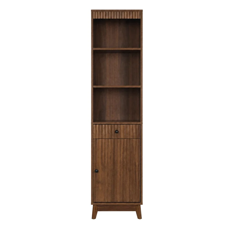 Mobiletto bagno a colonna 172 cm color noce con anta reversibile e cassetto; armadietto a terra in MDF 40x36 cm