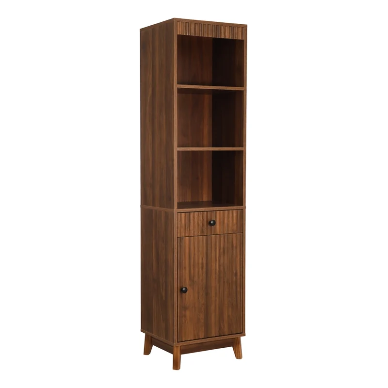 Mobiletto bagno a colonna 172 cm color noce con anta reversibile e cassetto; armadietto a terra in MDF 40x36 cm
