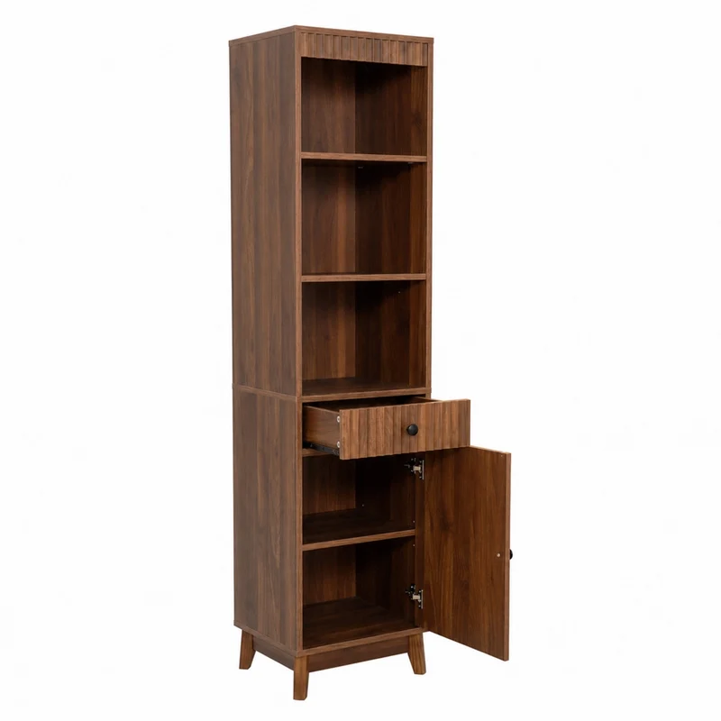 Mobiletto bagno a colonna 172 cm color noce con anta reversibile e cassetto; armadietto a terra in MDF 40x36 cm