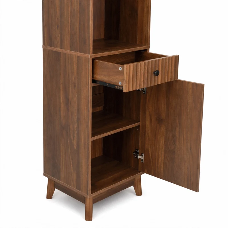 Mobiletto bagno a colonna 172 cm color noce con anta reversibile e cassetto; armadietto a terra in MDF 40x36 cm