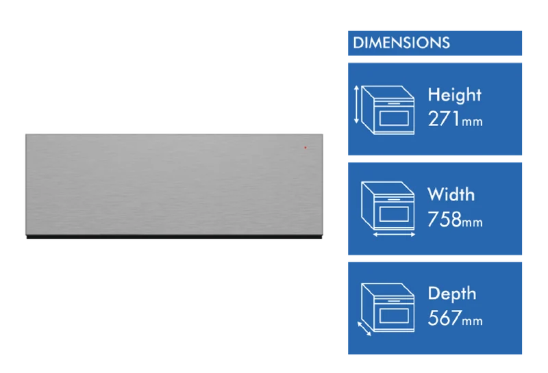 Fisher & Paykel Series 9 Contemporary 76cm Warming Drawer, Brushed Silver Glass