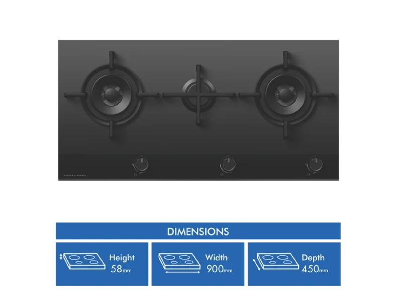 Fisher & Paykel 90cm Series 9 3 Burner Gas Cooktop, Natural Gas