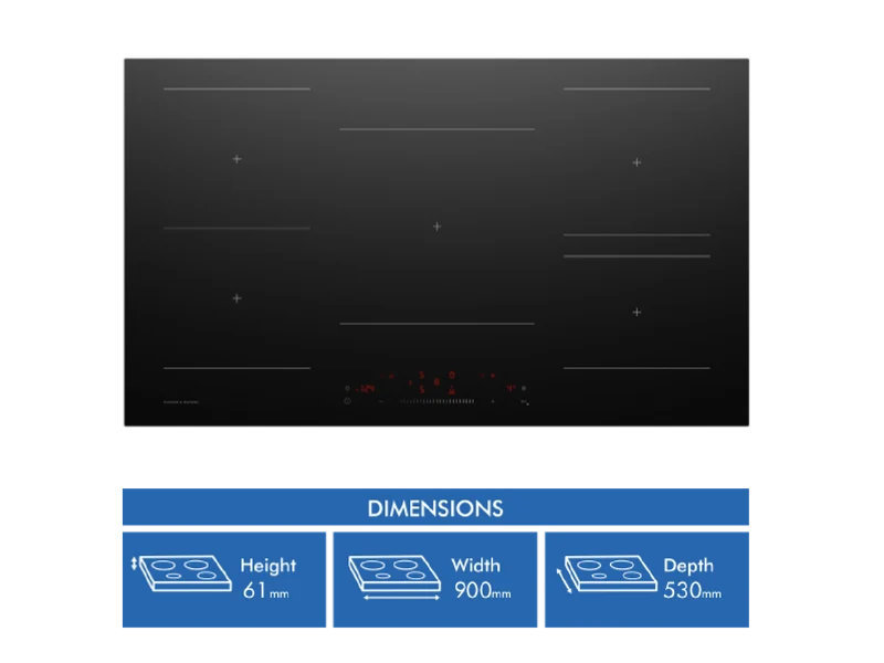 Fisher & Paykel Series 5 90cm 5 Zone Induction Cooktop Smart Zone Low Current, Black Glass