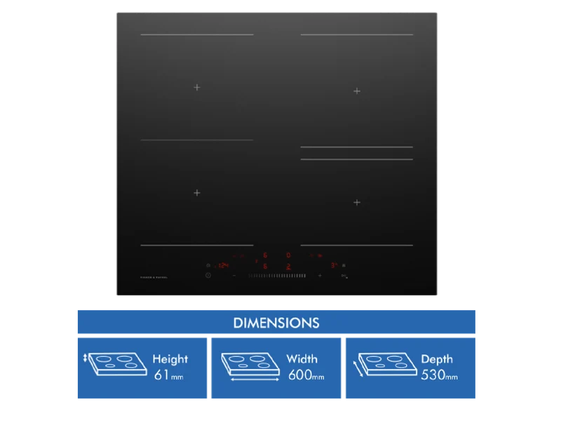 Fisher & Paykel Series 5, 60cm 4 Zone Induction Cooktop Smart Zone, Low Current, Black Glass