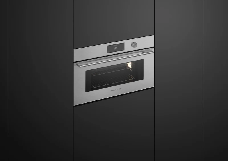 Fisher & Paykel Series 9 Contemporary Compact 76cm Combination Steam Oven, Brushed Silver Glass