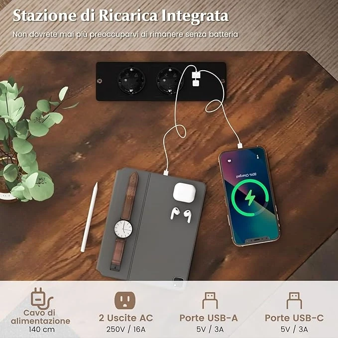 Scrivania Angolare Salvaspazio, Scrivania ad Angolo a Forma di L con Presa di Corrente, Supporto CPU e Telaio in Metallo Resistente, Scrivania per Computer da Casa e Ufficio (Marrone)