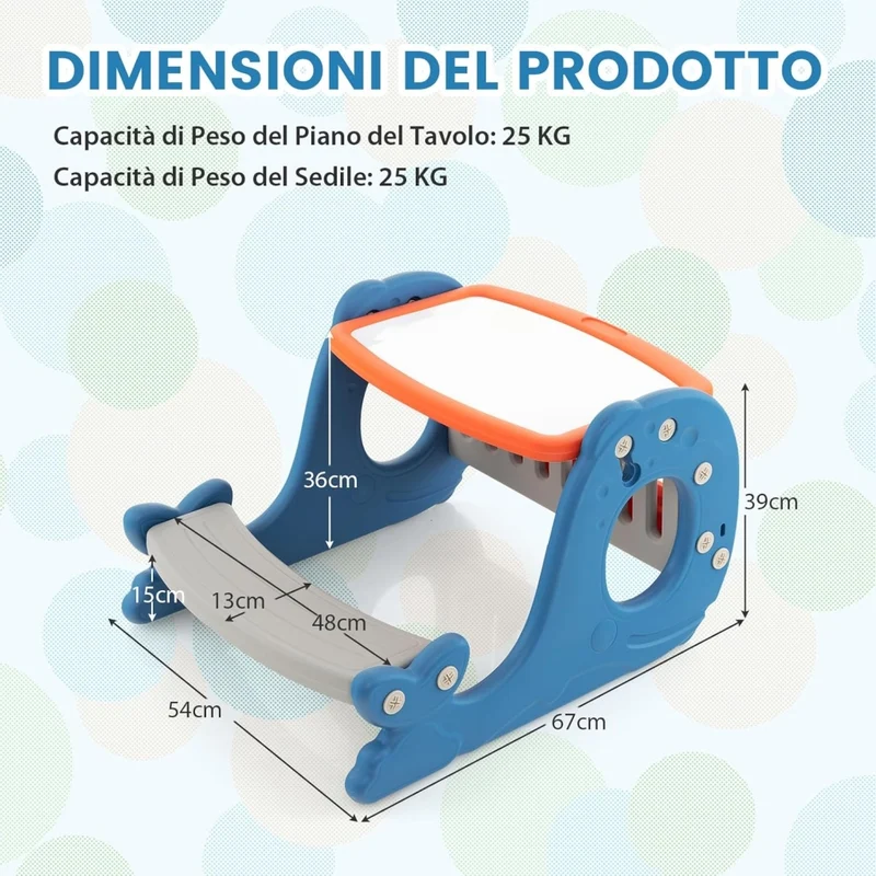 Set Tavolo attività Convertibile per Bambini, Cavalletto Multifunzionale Regolabile con Lavagna Cancellabile a Forma di Balena, Tavolo da Disegno con Panchina, 1 + Anni