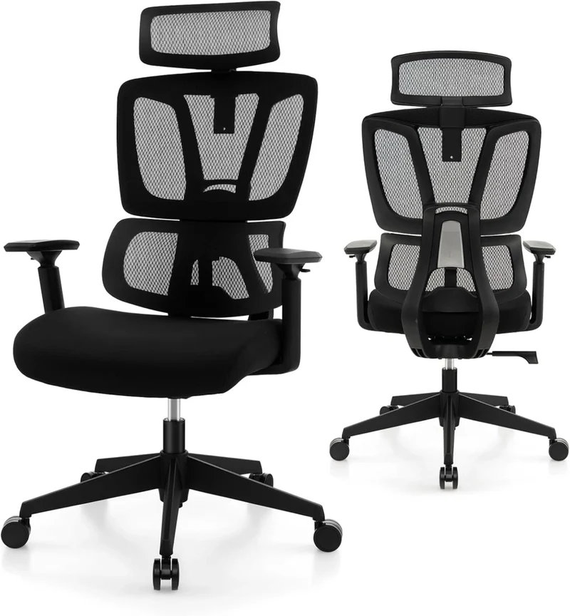 Sedia da Ufficio Ergonomica, Sedia da Scrivania Regolabile e Inclinabile, Sedia Girevole in Rete Traspirante, con Poggiatesta e Braccioli Regolabili, 72 x 72 x 117-126,5 cm
