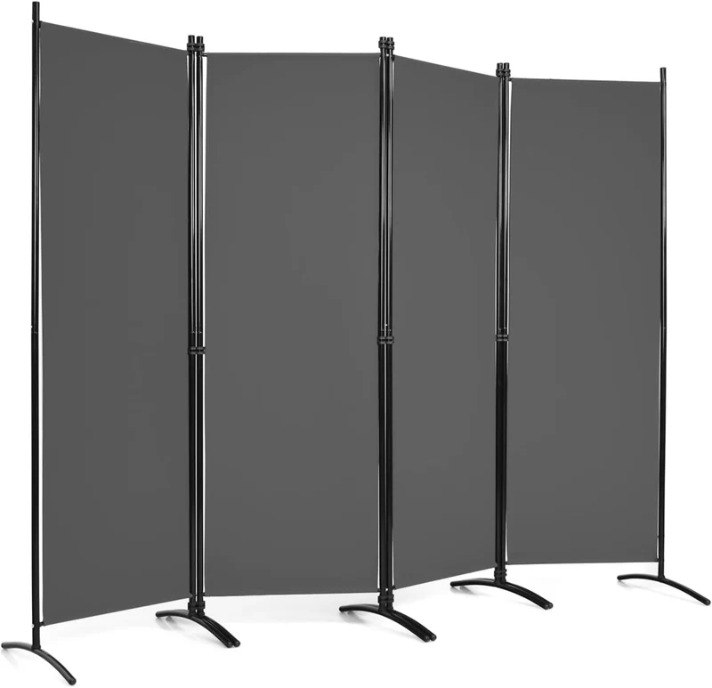 Paravento da Interno in Metallo, Separé Divisorio Interno Pieghevole con Piedini Stabili, Pannelli Divisori per Interni per Casa e Ufficio (Grigio, 220 x 173 cm (4 Pannelli))
