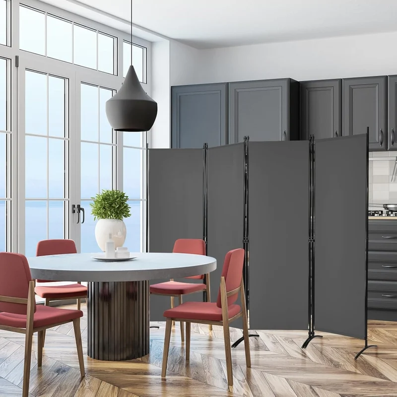 Paravento da Interno in Metallo, Separé Divisorio Interno Pieghevole con Piedini Stabili, Pannelli Divisori per Interni per Casa e Ufficio (Grigio, 220 x 173 cm (4 Pannelli))