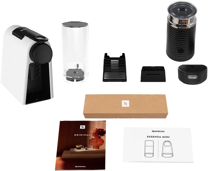 Nespresso Essenza Mini Capsule Coffee Machine Bundle White