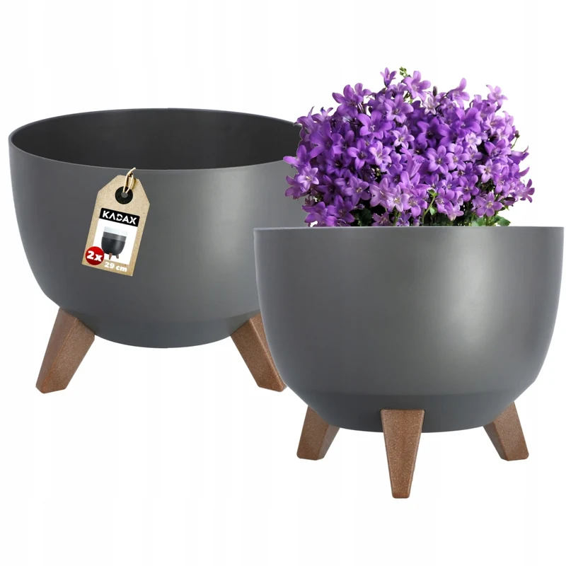 Vaso da fiori KADAX, fioriera, coperchio, gambe, inserto, supporto per fiori, 29 cm, antracite, ciotola, 2 pezzi.