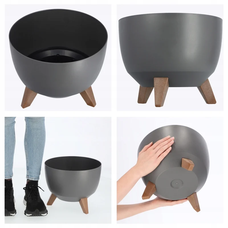 Vaso da fiori KADAX, fioriera, coperchio, gambe, inserto, supporto per fiori, 29 cm, antracite, ciotola, 2 pezzi.