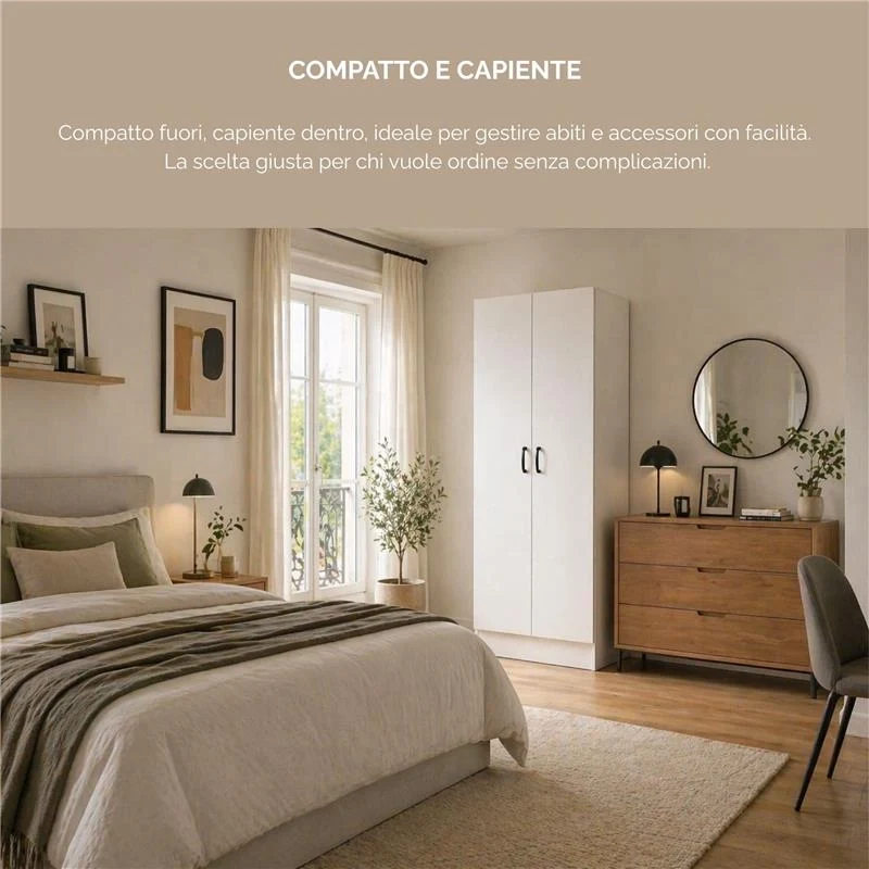 ARMADIO DA ARREDO IN LEGNO BIANCO CON DUE ANTE DIMENSIONI 60X42X180 CM