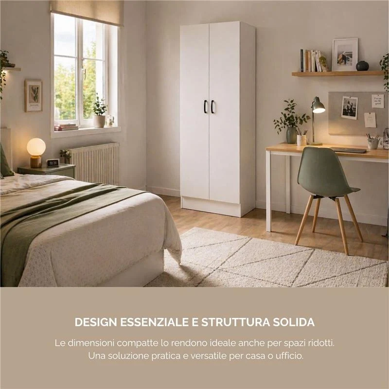 ARMADIO DA ARREDO IN LEGNO BIANCO CON DUE ANTE DIMENSIONI 60X42X180 CM