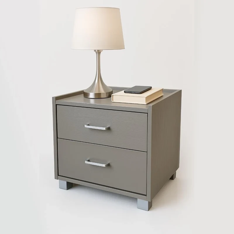 Comodino in Legno Melaminico con 2 Cassetti colore Tortora 43x40x43H cm 121T