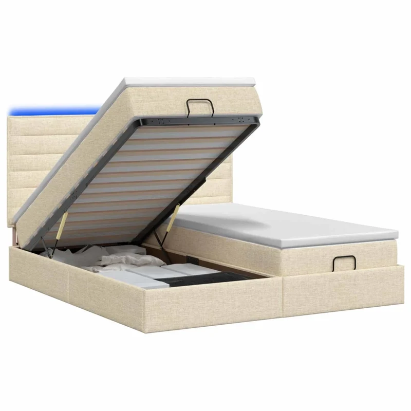 Letto Ottomano con Materasso e LED Crema 160 x 200 cm Tessuto 3458414