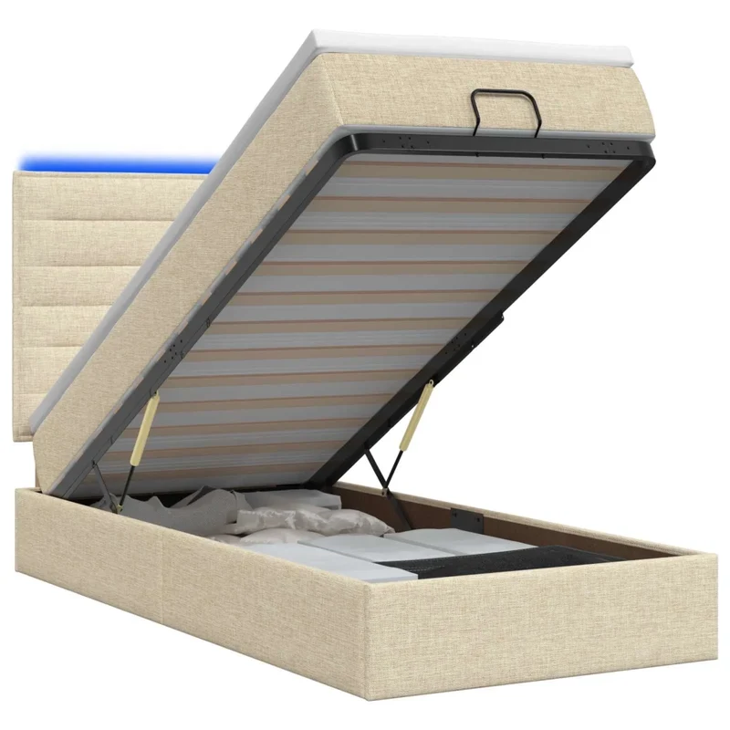 Letto Ottomano con Materasso e LED Crema 80 x 200 cm Tessuto 3457949