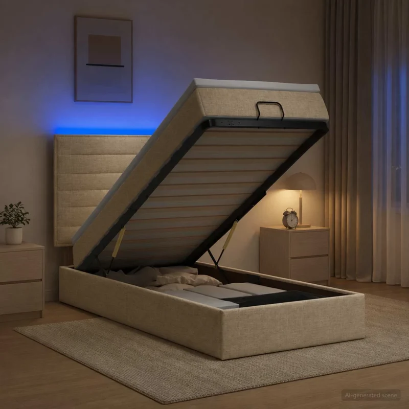 Letto Ottomano con Materasso e LED Crema 80 x 200 cm Tessuto 3457949