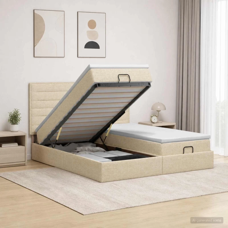 Letto ottomano con materasso con testiera 2 pz Crema Tessuto 3457832