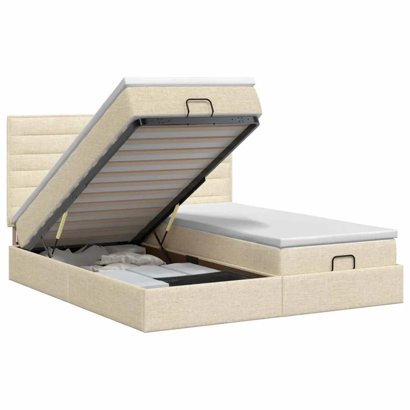 Letto ottomano con materasso con testiera 2 pz Crema Tessuto 3457832