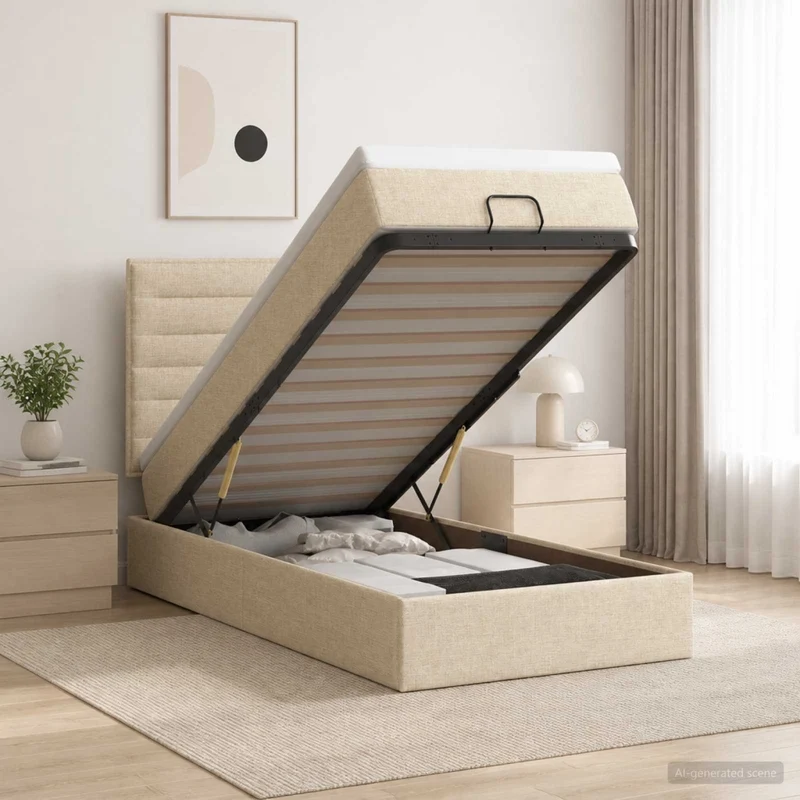 Letto ottomano con materasso Crema 80 x 200 cm Tessuto 3457367