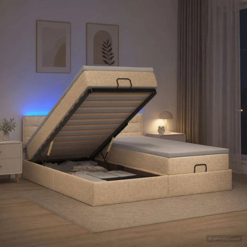 Letto Ottomano con Materasso e LED Crema 160 x 200 cm Tessuto 3457250