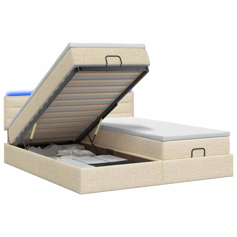 Letto Ottomano con Materasso e LED Crema 160 x 200 cm Tessuto 3457250