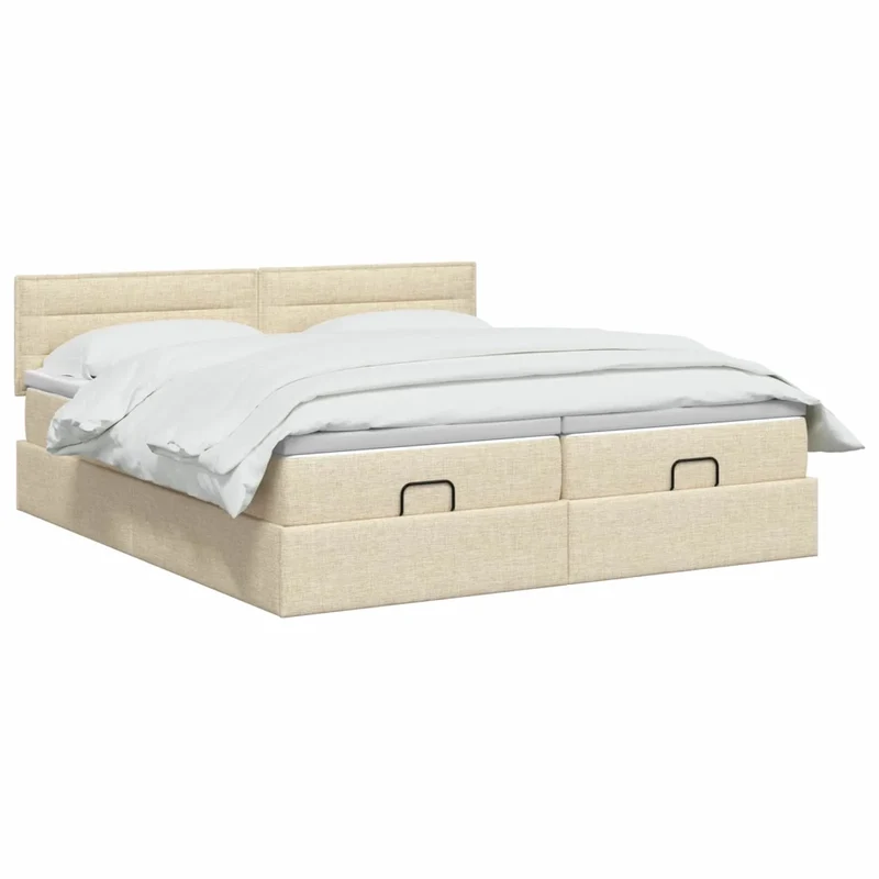 Letto Ottomano con Materasso e LED Crema 160 x 200 cm Tessuto 3457250