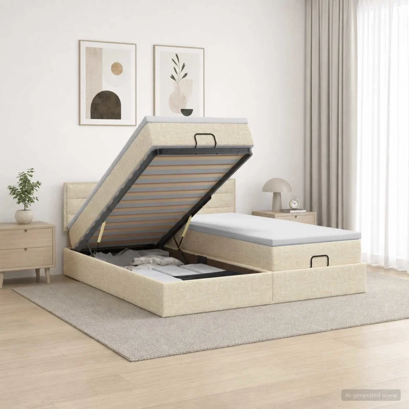 Letto Ottomano con Materasso e LED Crema 160 x 200 cm Tessuto 3457250