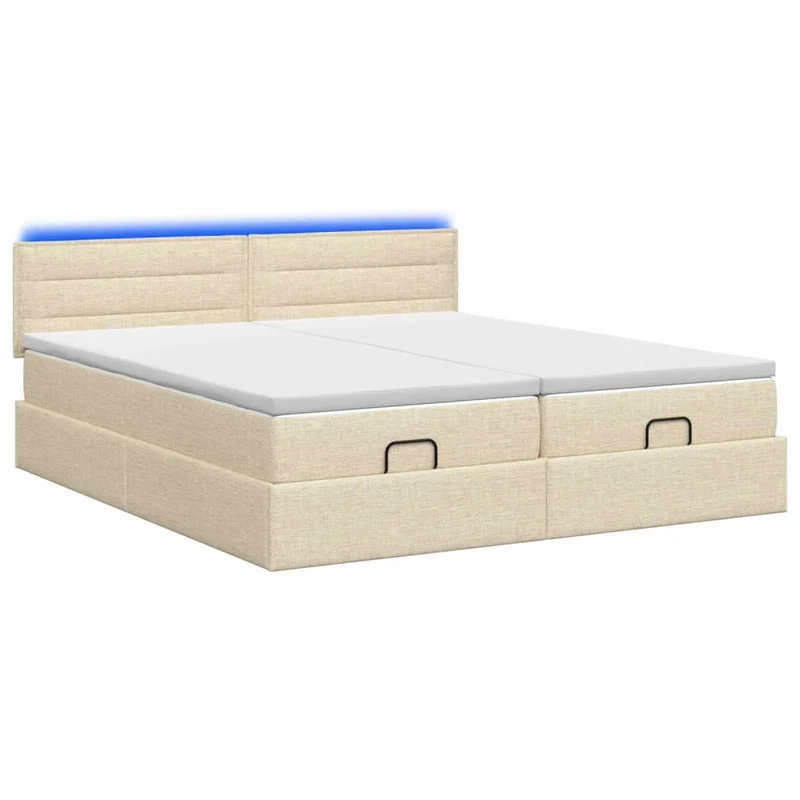 Letto Ottomano con Materasso e LED Crema 160 x 200 cm Tessuto 3457250
