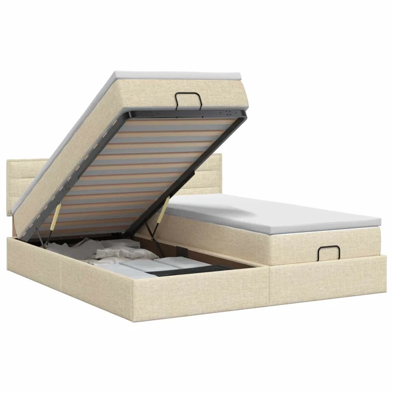 Letto ottomano con materasso con testiera 2 pcs Crema Tessuto 3456668